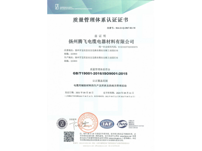 ISO9001質(zhì)量體系認(rèn)證證書